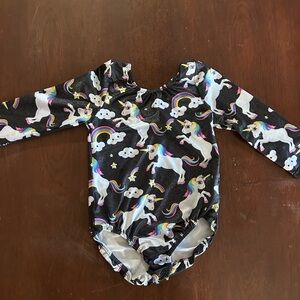 Unicorn Print Black Kids One Piece